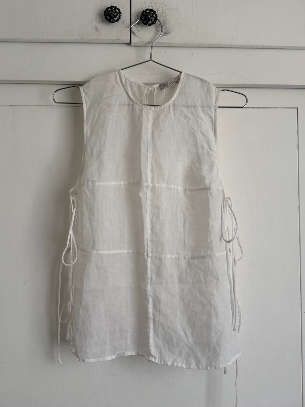 St. Agni White Semi Sheet Patchwork Tie Tank - Salt